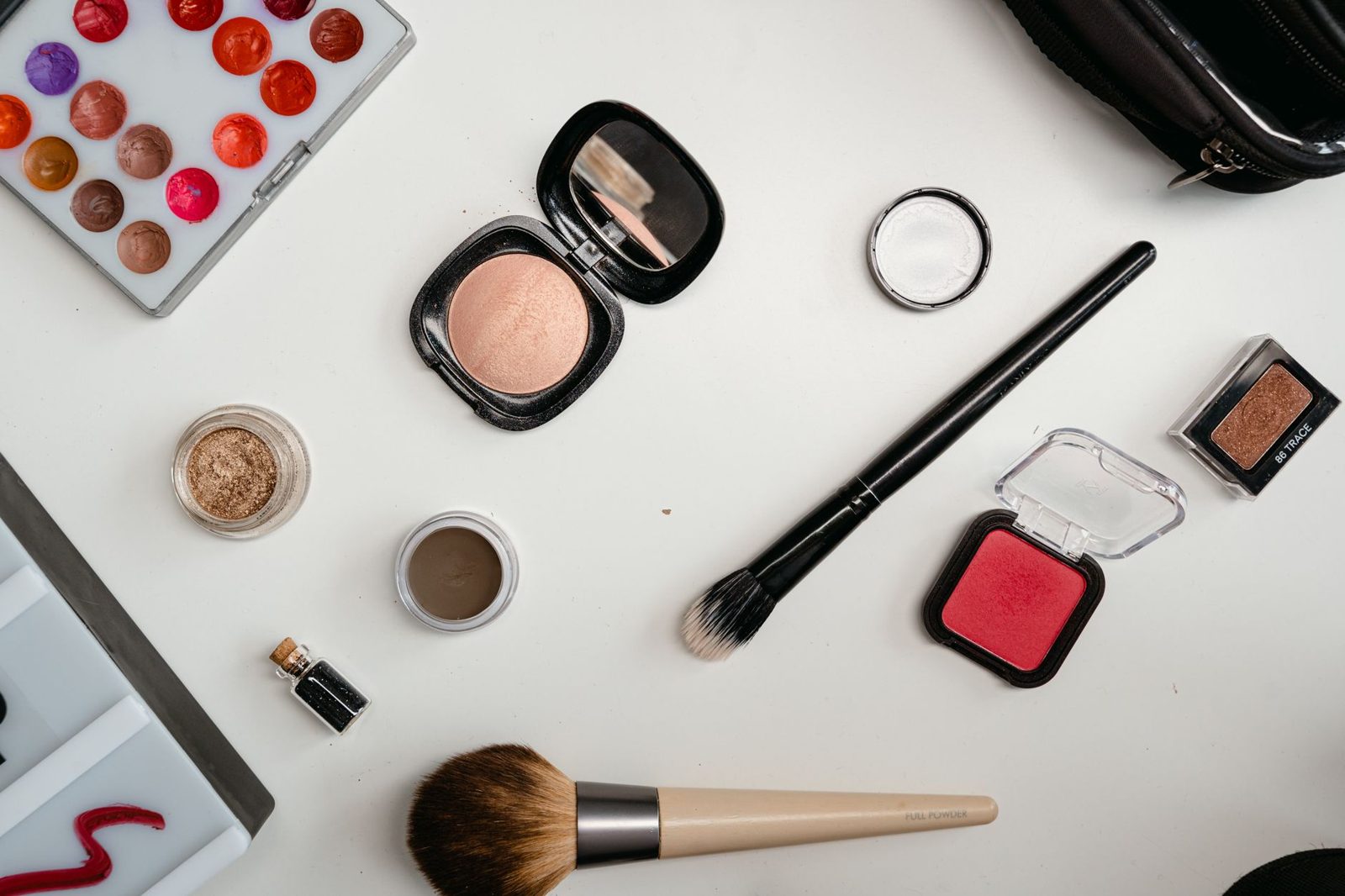 Make-up and cosmetics laid out on a table